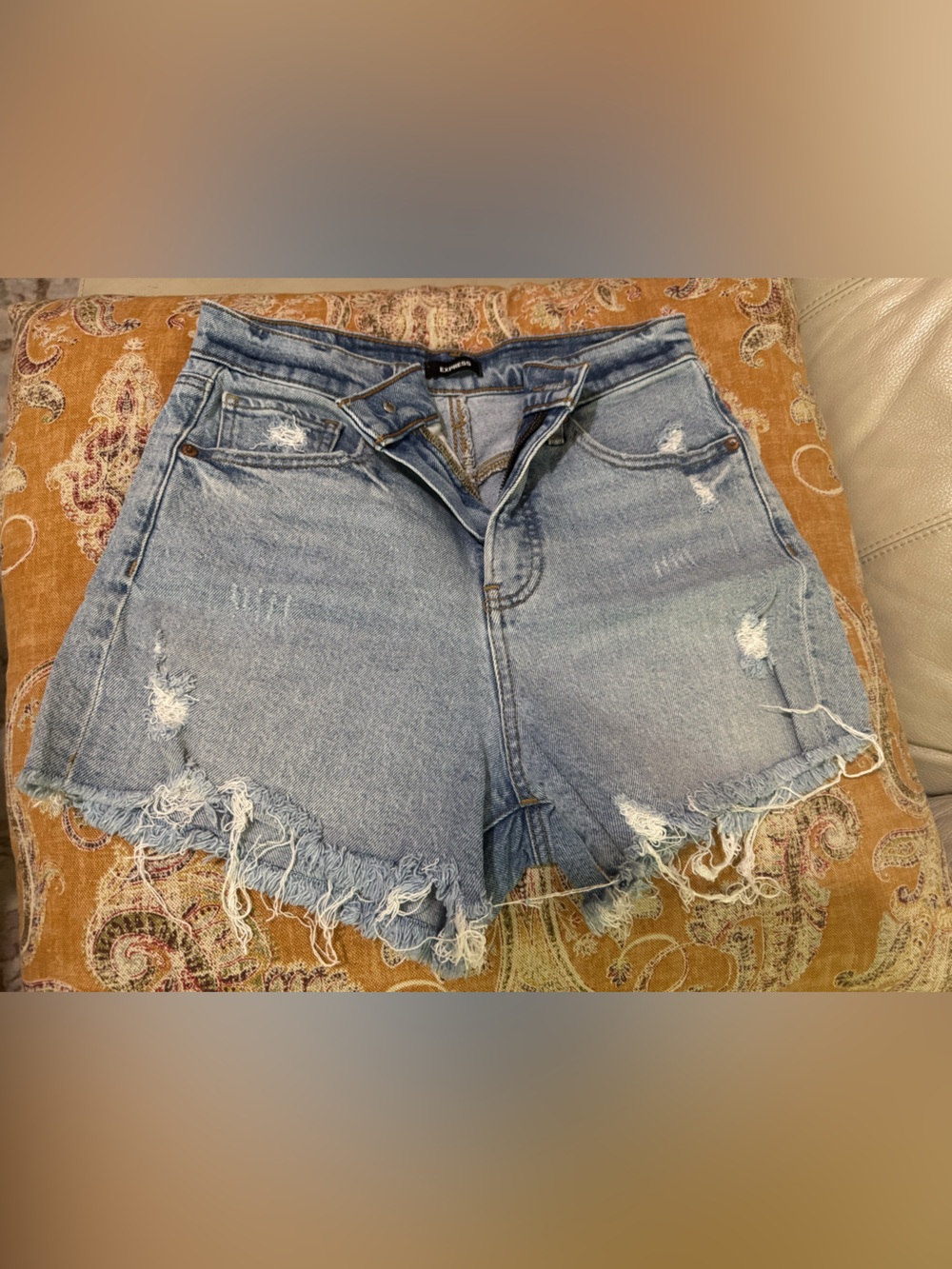 Express Light Blue Distressed Denim Jean Shorts